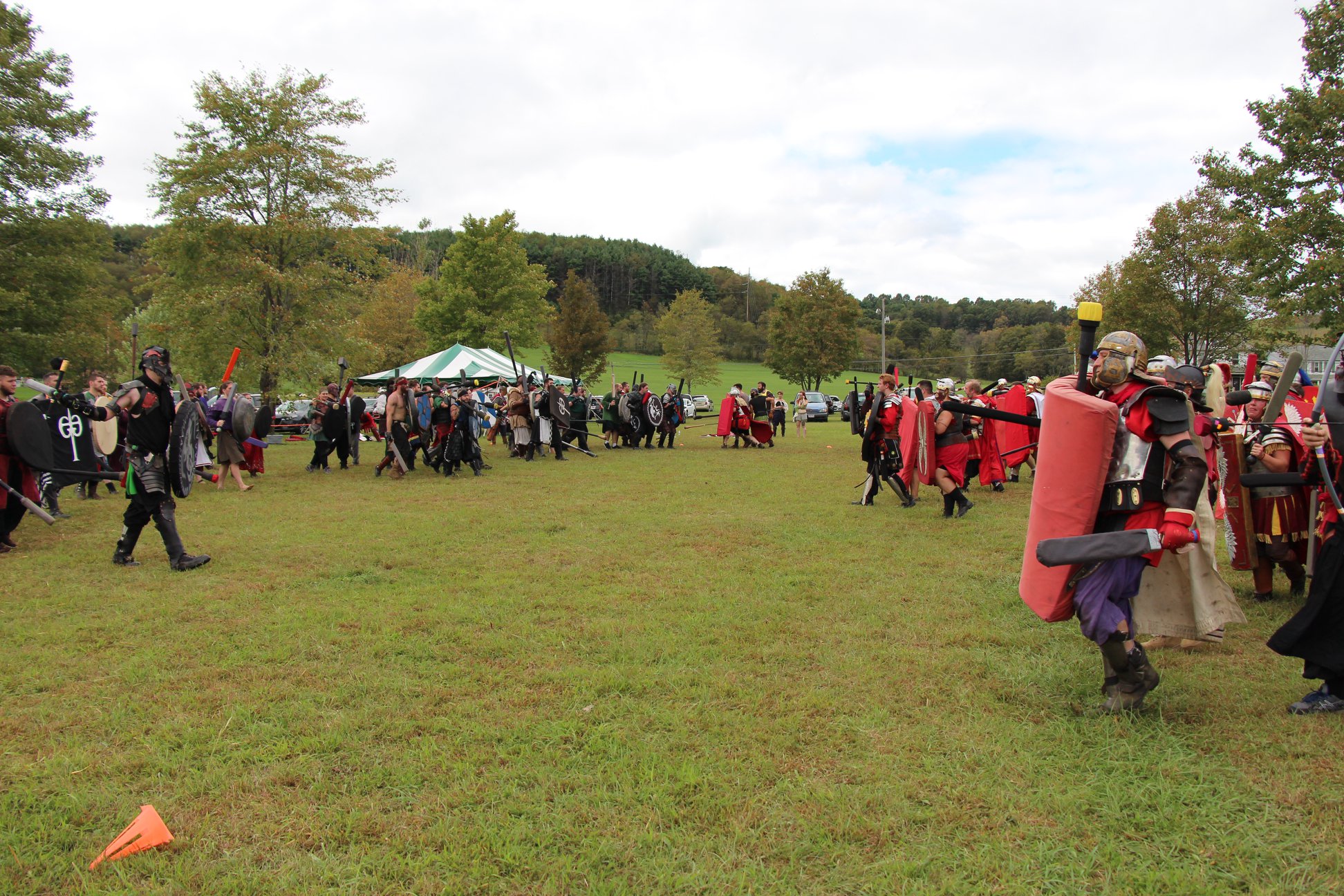 Warbands battle in progress — wide view